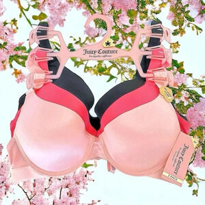 Juicy Couture Bra Sexy Push Up Pink Black 3 Bras Set NWT